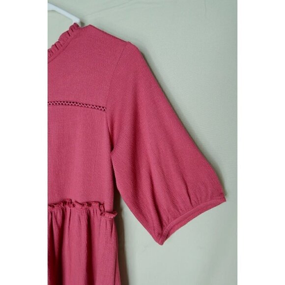 Knox Rose Tiered Dress Ruffle Crinkle Short Sleeve Knee Length Red Women's XS - Picture 3 of 10
